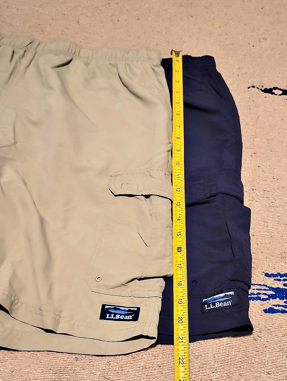 L.L.Bean Men's Classic Supplex Sport Cargo Activewear Swim Shorts Tan & Blue - Picture 4 of 14